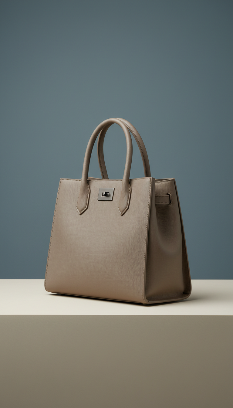 Structured Taupe Leather Tote Bag